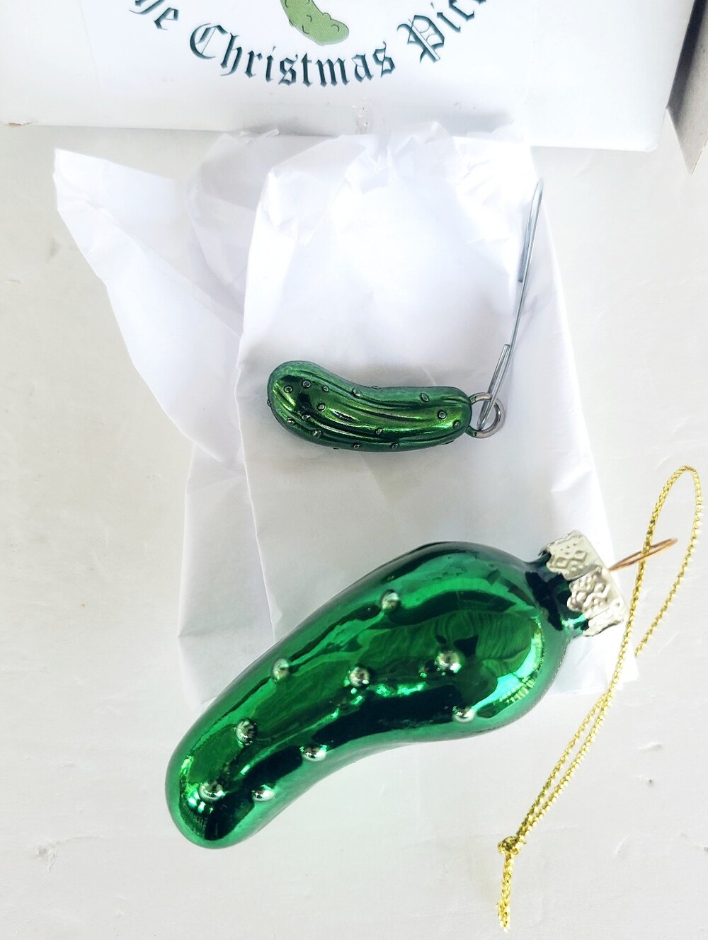 2 Pcs Christmas Pickle Ornament German Blown Glass Tree Decoration Gift Box